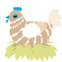 A beige and cream chicken with a bar pattern