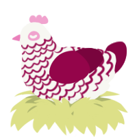 A white and maroon chicken with a lace pattern
