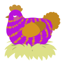 A amethyst and ochre chicken with a bar pattern