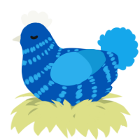 A ultramarine and sky chicken with a bar pattern