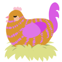Beep Beep Imma Peep, a orange and orchid chicken with a bar pattern