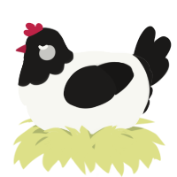 A white and sable chicken with a head pattern