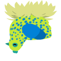 Diseased, a lime and sapphire chicken with a speckle pattern