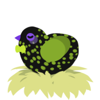A black and chartreuse chicken with a speckle pattern