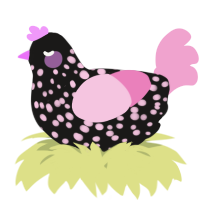 A sable and pink chicken with a speckle pattern