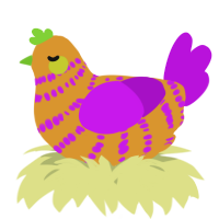 A orange and amethyst chicken with a bar pattern