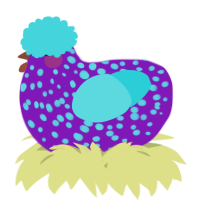 A violet and aqua chicken with a speckle pattern
