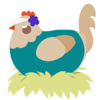 Shore, a teal and beige chicken with a head pattern