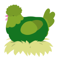 A leaf and chartreuse chicken with a head pattern