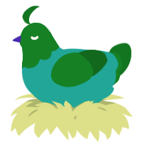 A turquoise and leaf chicken with a head pattern