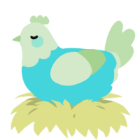 A aqua and gluppy chicken with a head pattern