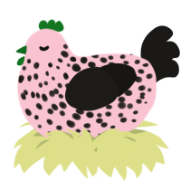 A rose and sable chicken with a speckle pattern