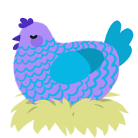 A lilac and cerulean chicken with a lace pattern