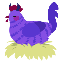 A blurple and indigo chicken with a bar pattern