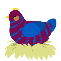 A wine and ultramarine chicken with a bar pattern