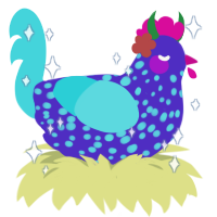 Petri, a indigo and aqua chicken with a speckle pattern