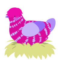 A fuchsia and lilac chicken with a bar pattern