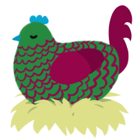 A viridian and maroon chicken with a lace pattern