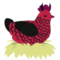 Aym, a crimson and black chicken with a lace pattern