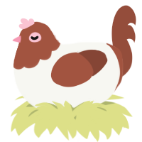 A white and russet chicken with a head pattern
