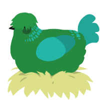 A viridian and turquoise chicken with a neck-band pattern
