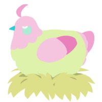 A apple and pink chicken with a head pattern