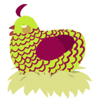 A lime and maroon chicken with a lace pattern
