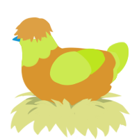 A orange and lime chicken with a head pattern