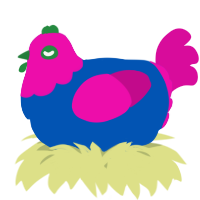 A ultramarine and fuchsia chicken with a head pattern