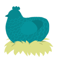 Lucie, a teal chicken with a lace pattern