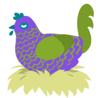 A blurple and chartreuse chicken with a lace pattern