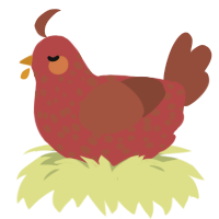 A red and russet chicken with a speckle pattern