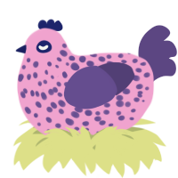 A pink and overcast chicken with a speckle pattern