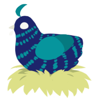 A navy and teal chicken with a bar pattern