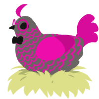 A grey and fuchsia chicken with a lace pattern
