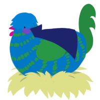 A sapphire and viridian chicken with a bar pattern