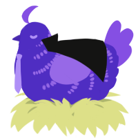 A indigo and blurple chicken with a half-bar pattern
