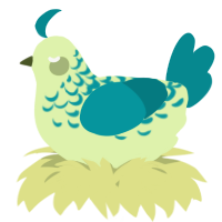 A apple and teal chicken with a half-lace pattern