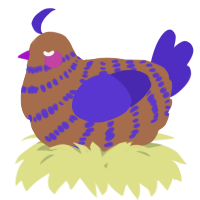 A brown and indigo chicken with a bar pattern