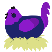 A navy and violet chicken with a head pattern