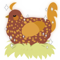 Apollo, a russet and orange chicken with a speckle pattern