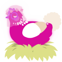A fuchsia and cream chicken with a neck-speckle pattern