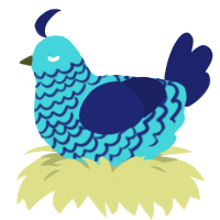 Fein, a aqua and navy chicken with a lace pattern