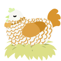 A white and orange chicken with a lace pattern