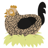A beige and sable chicken with a double-lace pattern