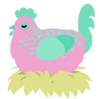 A pink and mint chicken with a half-lace pattern