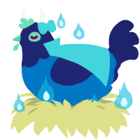 Scarlett, a sapphire and navy chicken with a head pattern