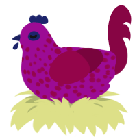 ligma, a plum and maroon chicken with a speckle pattern