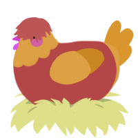 McDonalds reject, a red and orange chicken with a head pattern