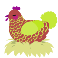 A red and lime chicken with a lace pattern